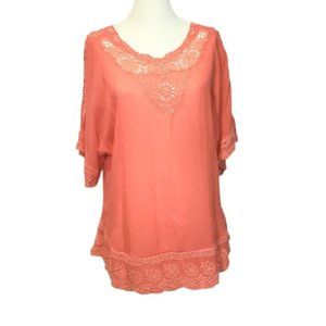 Johnny Was Electric Coral Embroidered Tunic Top Sz S-M